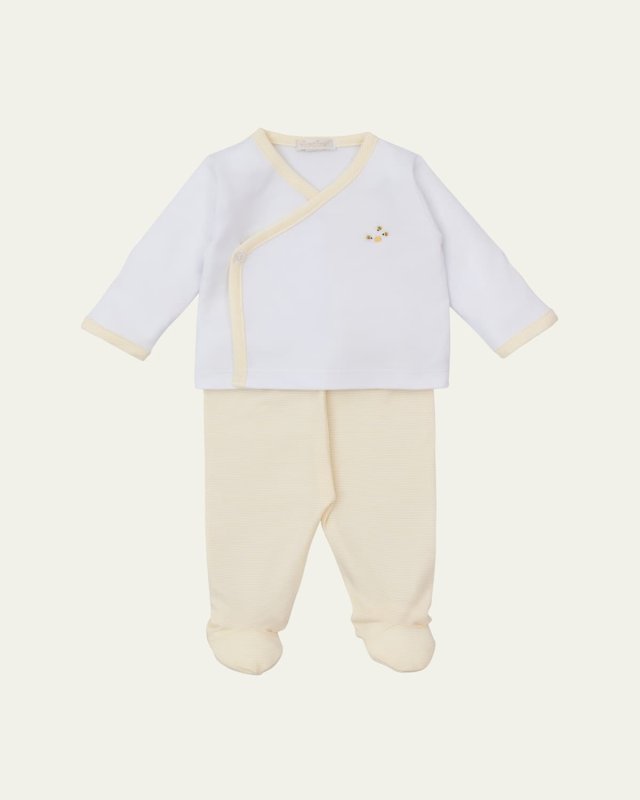 Kid's SCE Bee Hive Embroidered Footed Pants Set, Size Newborn-6M